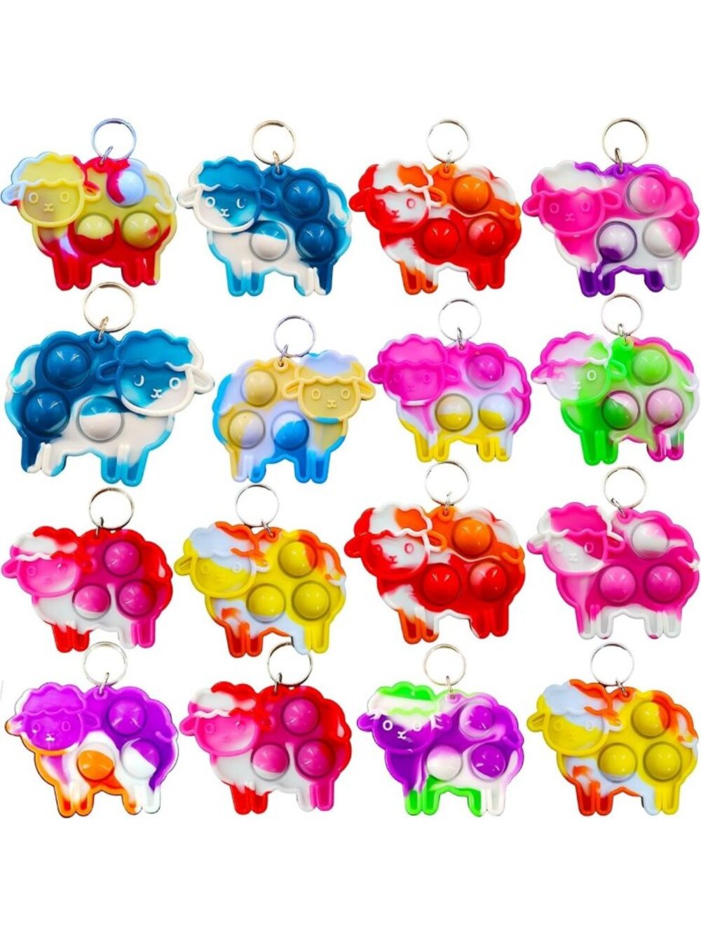 100 Pcs Silicone Pop It Keychains - Stress Relief Fidget Toys for Kids Party